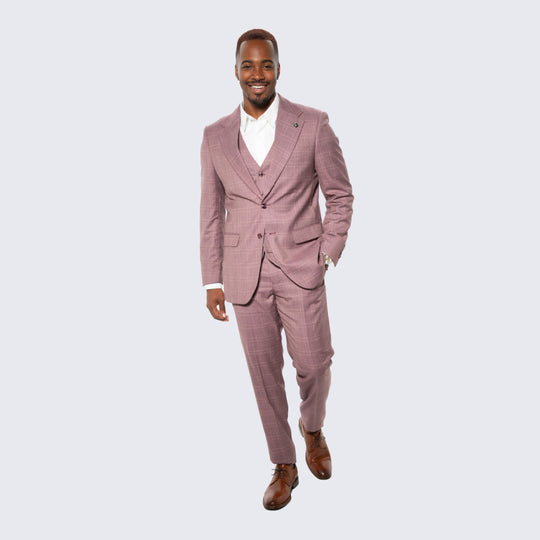 Lilac Glen Check Three Piece Suit with Notch Lapel – Wedding & Prom
