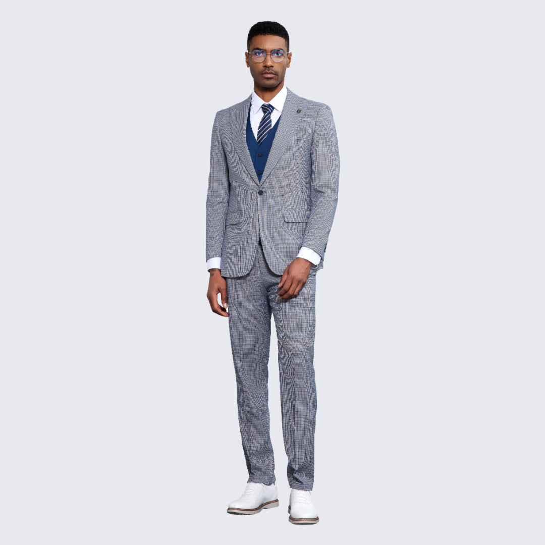 2 Pieces Bet Fited Blue Plaid Dinner Suit For Men