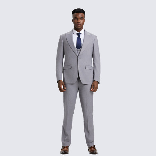 Light Grey Three Piece Suit with Large Peak Lapel – Wedding & Prom
