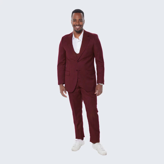 Burgundy 3-Piece Suit with Large Notch Lapel – Wedding & Prom