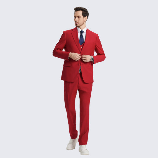 Red 3-Piece Suit with Large Notch Lapel – Wedding & Prom