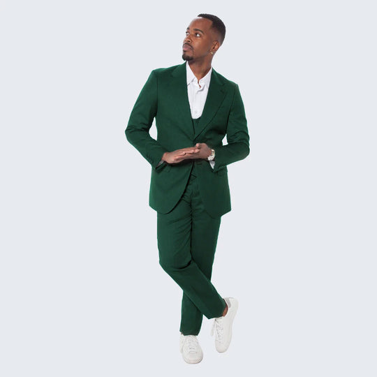 Green 3-Piece Suit with Large Notch Lapel – Wedding & Prom