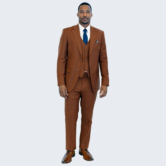 Light Brown 3-Piece Suit with Large Notch Lapel – Wedding & Prom