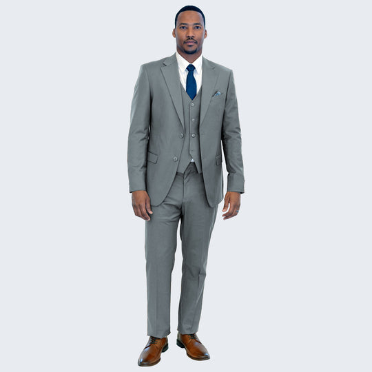 Grey 3-Piece Suit with Large Notch Lapel – Wedding & Prom