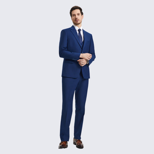 Indigo 3-Piece Suit with Large Notch Lapel – Wedding & Prom