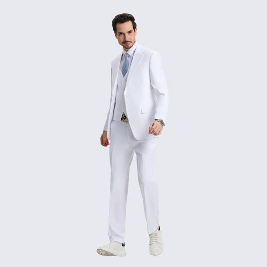White 3-Piece Suit with Large Notch Lapel – Wedding & Prom