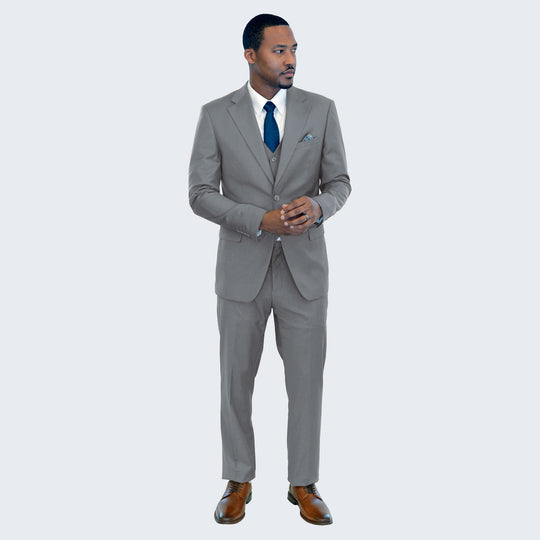Medium Grey 3-Piece Suit with Large Notch Lapel – Wedding & Prom