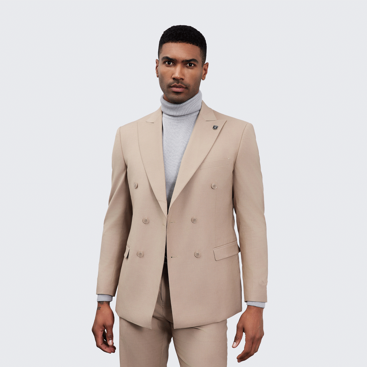 Men's Double Breasted Tan Suit by Stacy Adams Wedding Prom