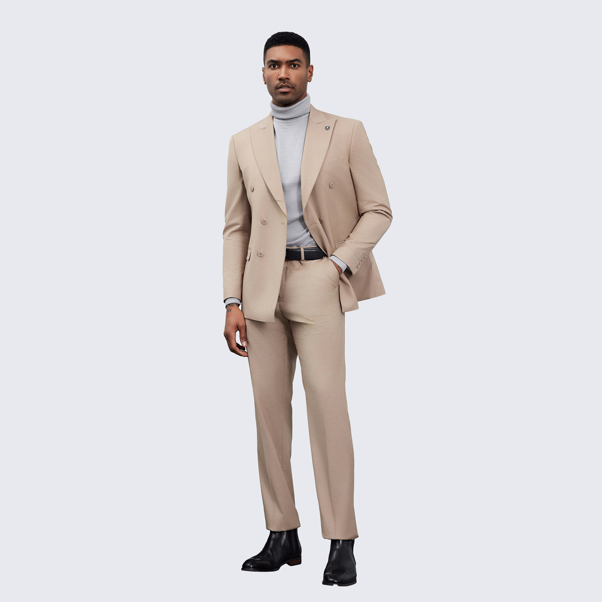Men's Double Breasted Tan Suit by Stacy Adams Wedding Prom