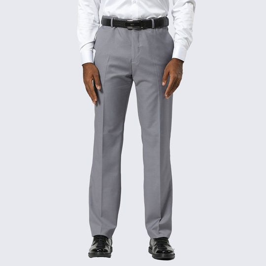 Grey Modern Fit Dress Pants – Flat Front, Unhemmed (Expandable Waistband)