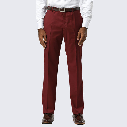 Burgundy Modern Fit Dress Pants – Flat Front, Unhemmed (Expandable Waistband)
