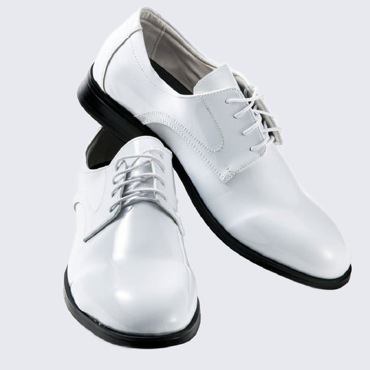 White Tuxedo Shoes Patent Leather Round Toe - Mens