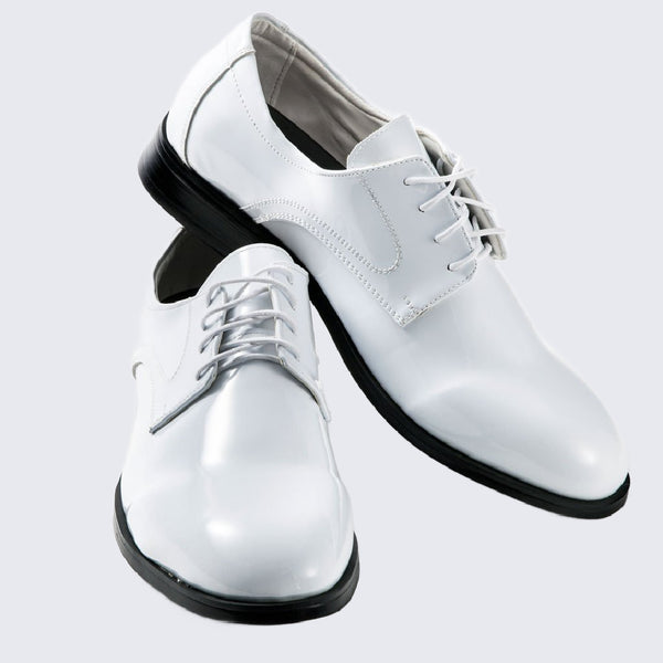 White Tuxedo Shoes Patent Leather Round Toe - Mens, 9W White Tuxedo Shoes Patent Leather Round Toe - Mens, 9W