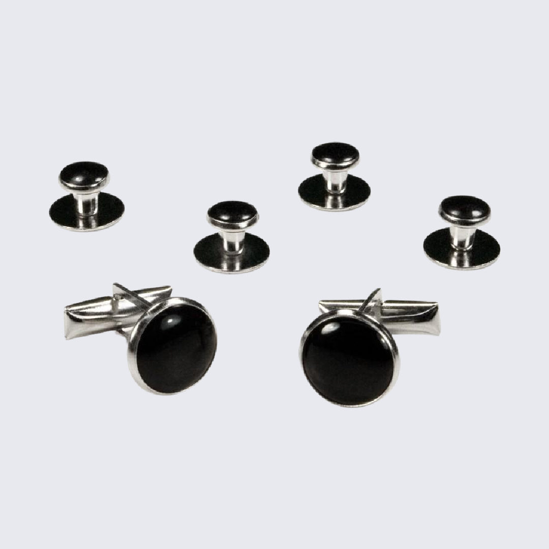 Tuxedo Studs and Cufflinks Basic Silver Finish Perfect Tux