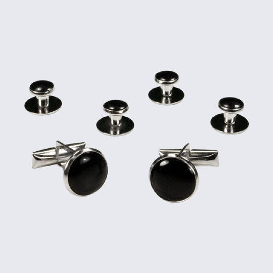 Cufflinks Studs Faux Onyx Square Cuff Links Set Silver by Tuxedos Online