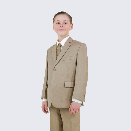 Boys Tan-Beige Suit 5-Piece Set for Kids Teen Children - Wedding