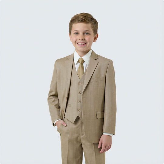 Boys Tan-Beige Suit 5-Piece Set for Kids Teen Children - Wedding