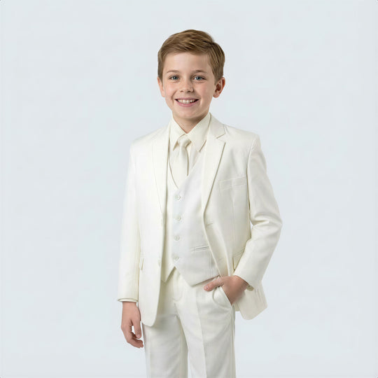 Boys Ivory-Off White Suit 5-Piece Set for Kids Teen Children - Wedding