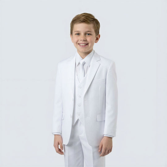 Boys White Suit 5-Piece Set for Kids Teen Children - Wedding