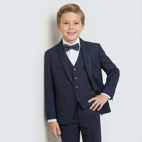 Boys Navy Pattern 5-Piece Tuxedo Set – Wedding & Ring Bearer