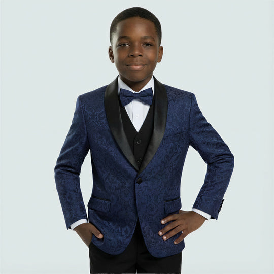 Boys Navy Pattern 5-Piece Tuxedo Set – Wedding