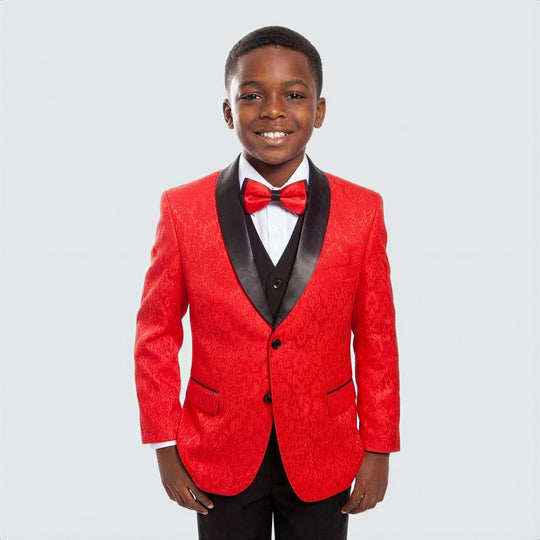 Boys Red Pattern 5-Piece Tuxedo Set – Wedding & Formal