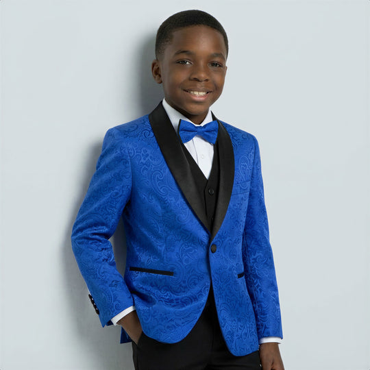 Boys Royal Blue Pattern Tuxedo 5-Piece Set – Wedding