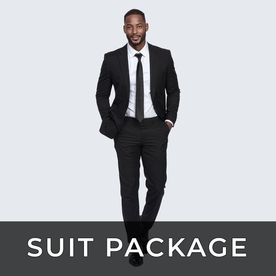 Black Suit Package – Slim or Classic Fit (Suit, Shirt & Tie)