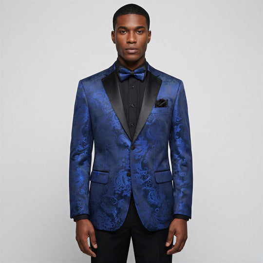 Royal Blue Floral Modern Fit Velvet Tuxedo Jacket