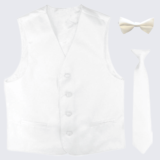 Boy's White Tuxedo Vest Three Piece Set