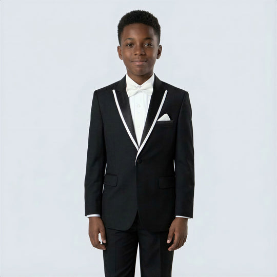 Boys Black Tuxedo with White Trim – Wedding & Ring Bearer