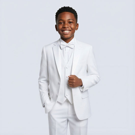 Boys White 5-Piece Tuxedo Set – Wedding & Ring Bearer