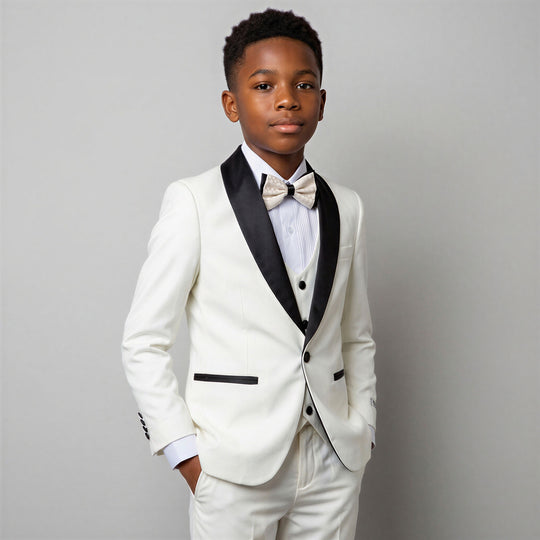 Boys Ivory Premium Slim Fit Tuxedo Set – Wedding & Ring Bearer