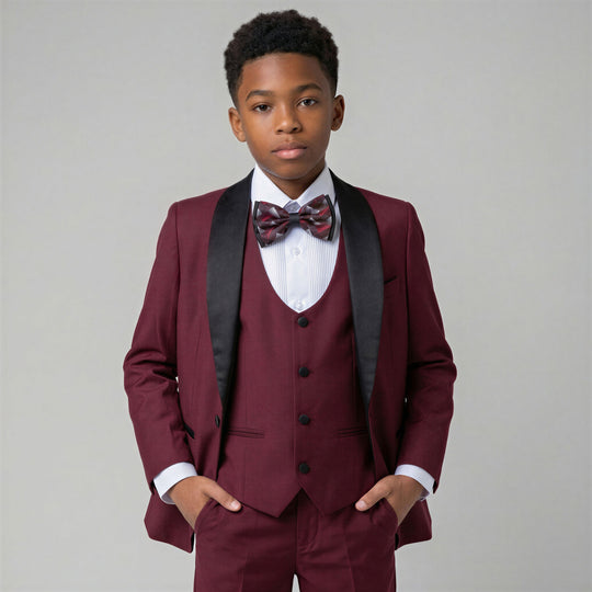 Boys Burgundy Premium Slim Fit Tuxedo Set – Wedding & Ring Bearer