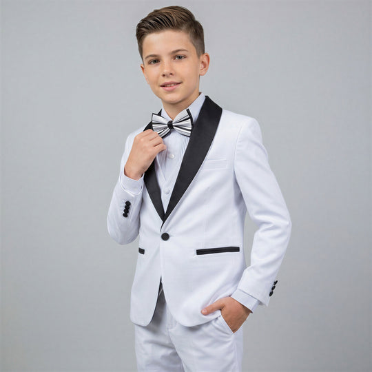 Boys White Premium Slim Fit Tuxedo Set – Wedding & Ring Bearer