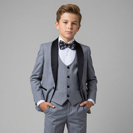 Boys Mid Grey Premium Slim Fit Tuxedo Set – Wedding & Ring Bearer