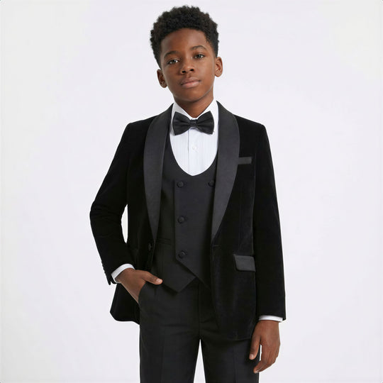 Boys Black Velvet 5-Piece Tuxedo Set – Wedding & Ring Bearer