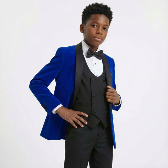Boys Royal Blue Velvet 5-Piece Tuxedo Set – Wedding & Ring Bearer