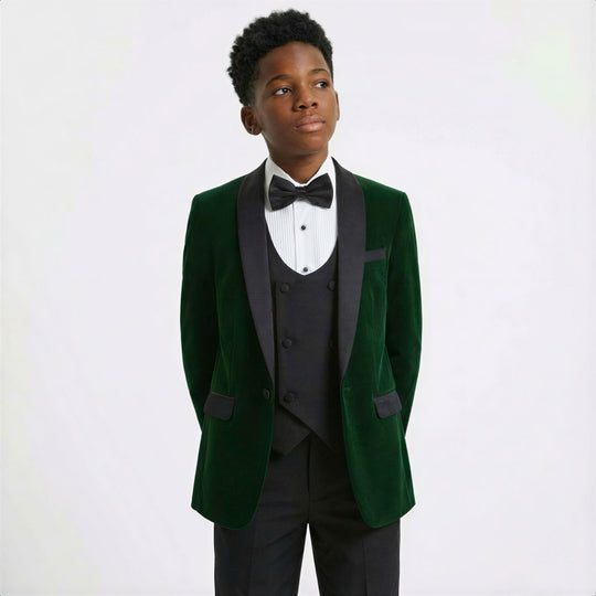 Boys Green Velvet 5-Piece Tuxedo Set – Wedding & Ring Bearer