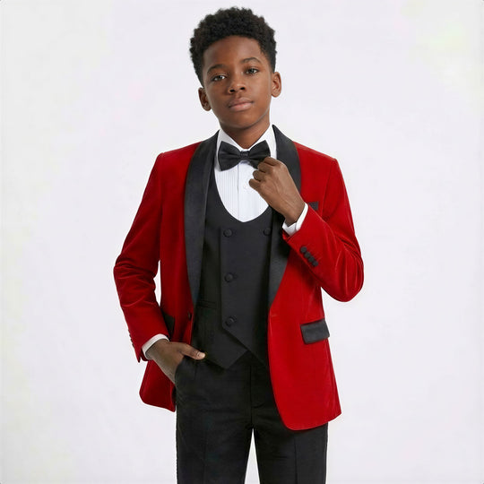 Boys Red Velvet 5-Piece Tuxedo Set – Wedding & Ring Bearer