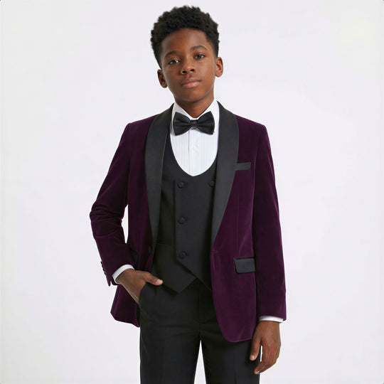 Boys Purple Velvet 5-Piece Tuxedo Set – Wedding & Ring Bearer