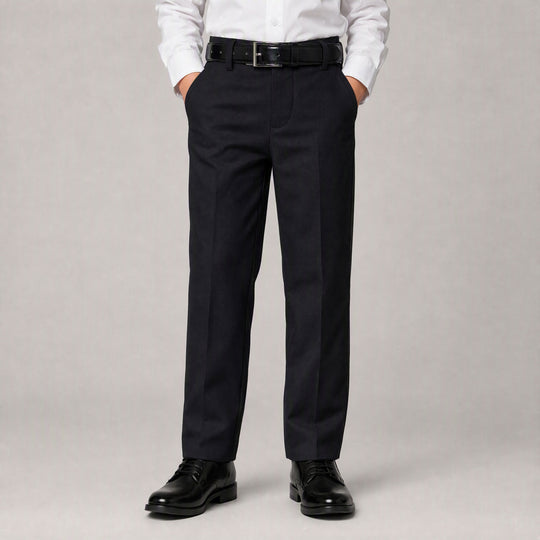 Boys Black Slim Fit Dress Pants & Belt Set