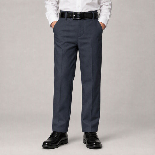 Boys Charcoal Slim Fit Dress Pants & Belt Set