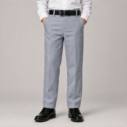 Boys Grey Slim Fit Dress Pants & Belt Set