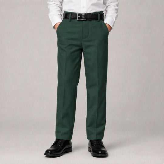 Boys Hunter Green Slim Fit Dress Pants & Belt Set