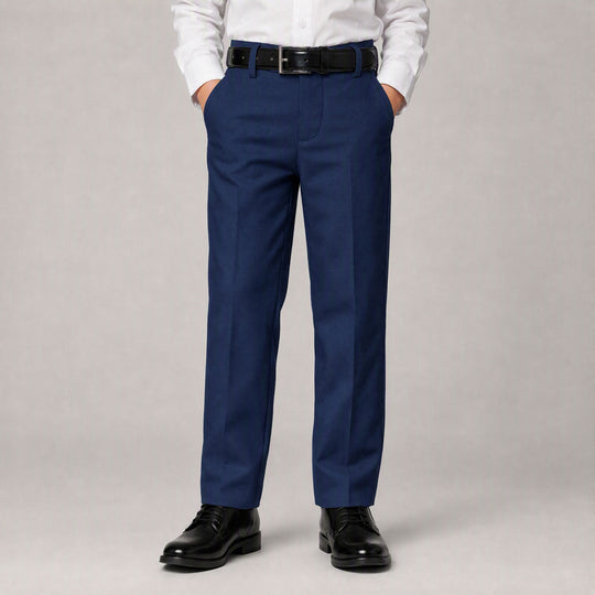 Boys Navy Blue Slim Fit Dress Pants & Belt Set