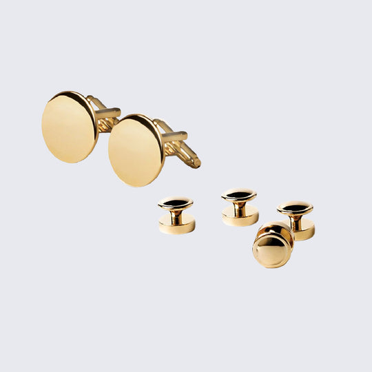 Gold Tuxedo Studs and Cufflinks Plain Polished