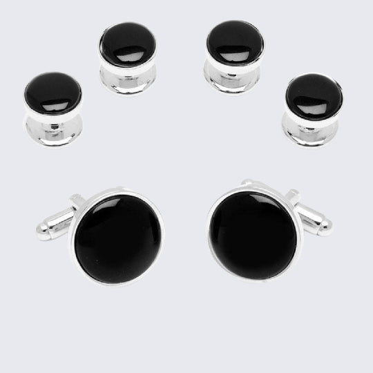 Tuxedo Studs and Cufflinks Onyx Silver Genuine Stone