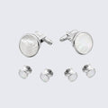 Mother of Pearl Tuxedo Studs and Cufflinks Round Silver