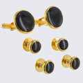 Tuxedo Studs and Cufflinks Gold Round Faux Onyx